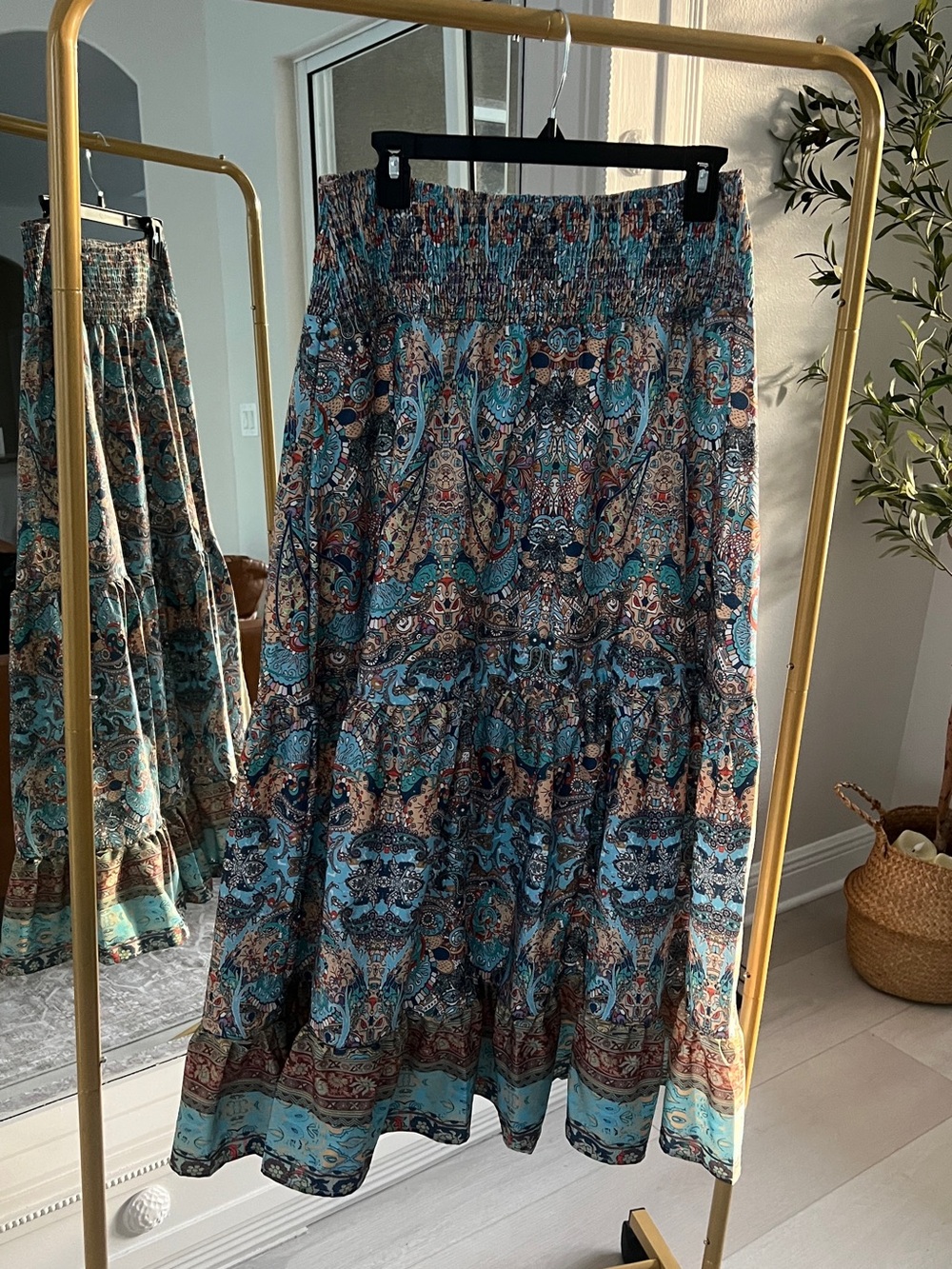 Bohemian Tiered Maxi Skirt - Teal Multi